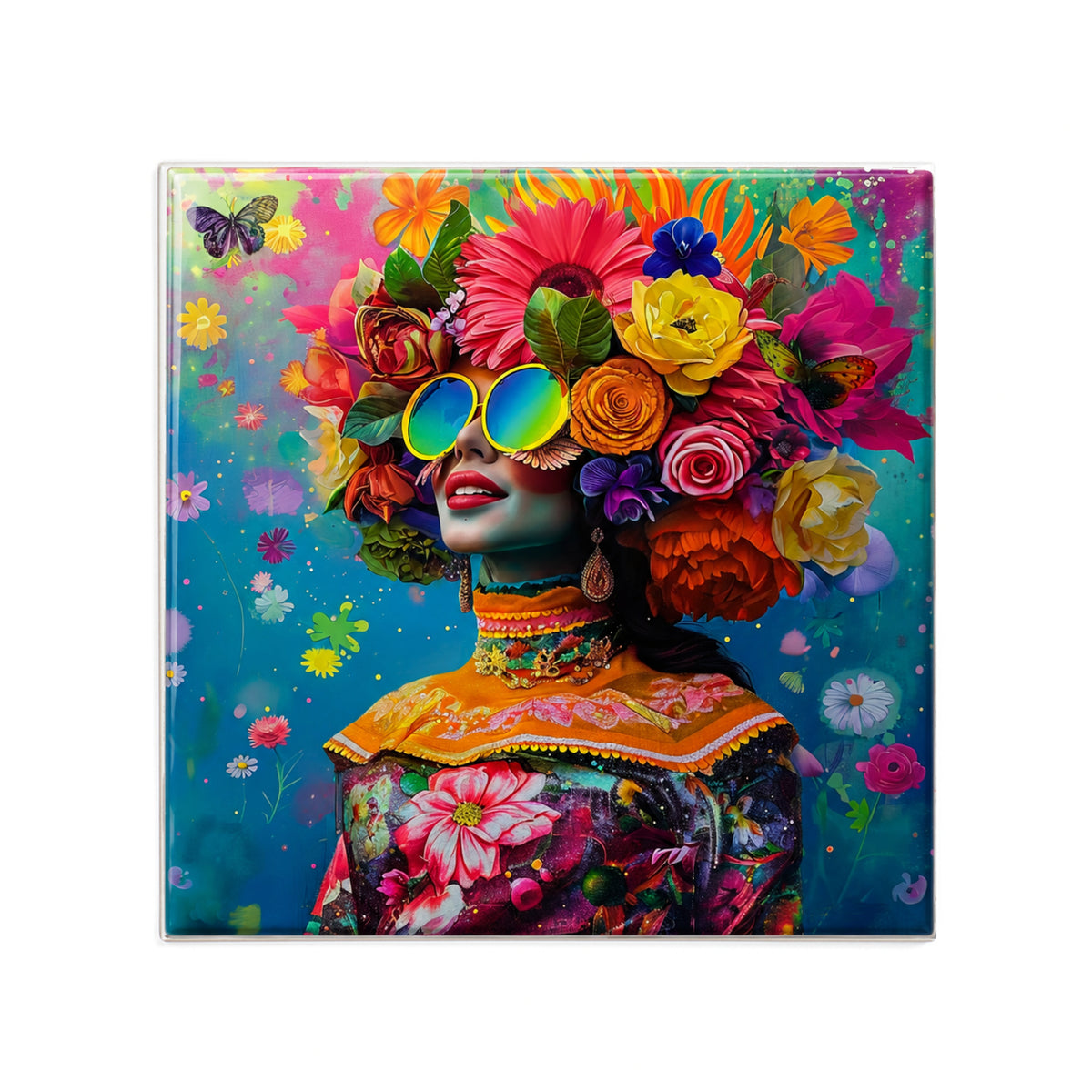 Keramisch tegeltje Flower Power — 11×11 cm