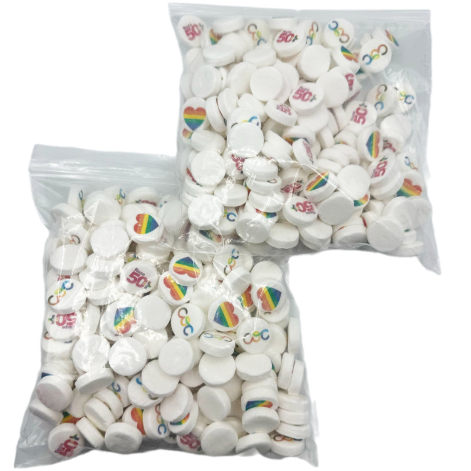 Bedrukte pepermuntjes met eigen logo in kleur, verpakt per kilo