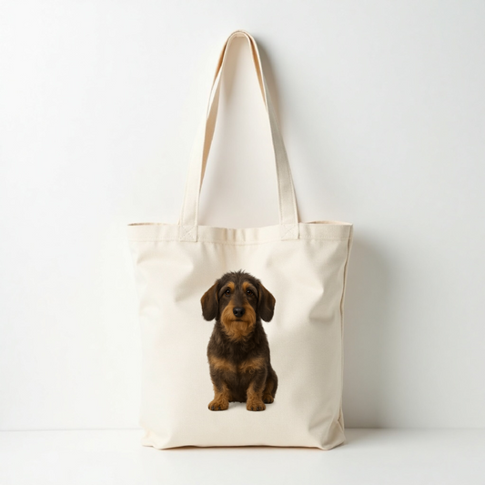 Tote bag met ruwharige teckel print – cadeau voor hondenliefhebber