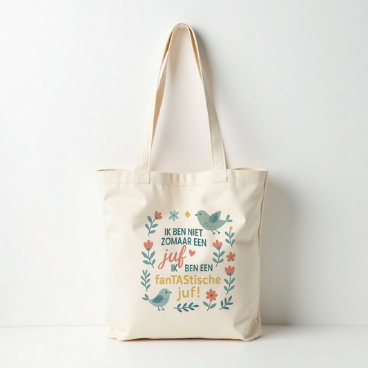 tote bag met de tekst fantastische juf in scandinavische stijl