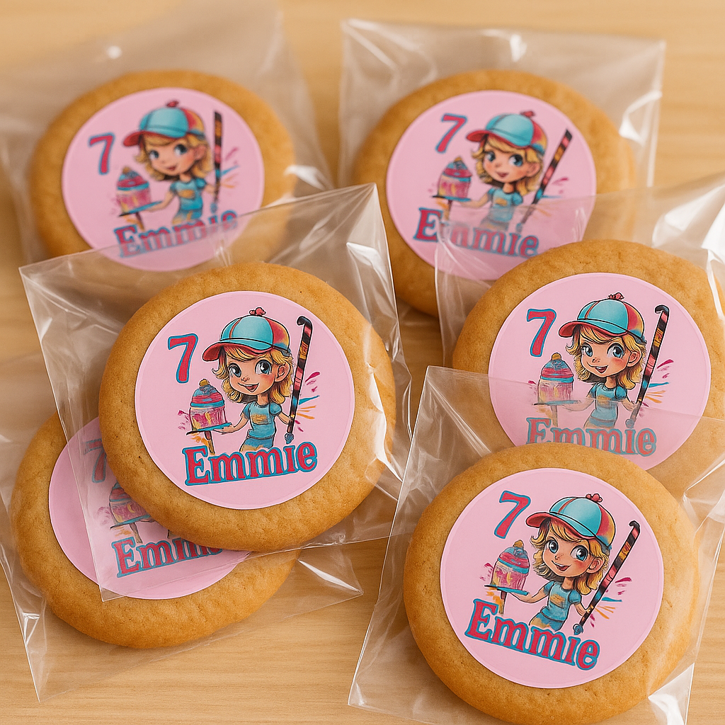 Leuke traktatie stickers met een hockeymeisje, naam en leeftijd