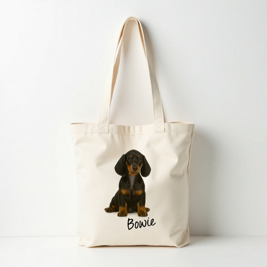 Tote bag met kaninchen teckel print – cadeau voor hondenliefhebber