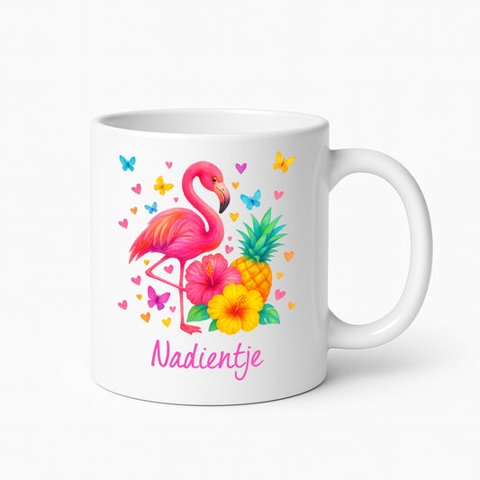 Mok flamingo met naam