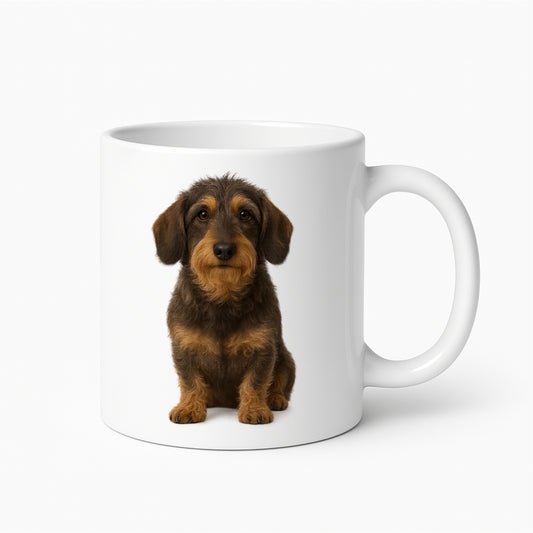 Keramische mok met een ruwharige teckel