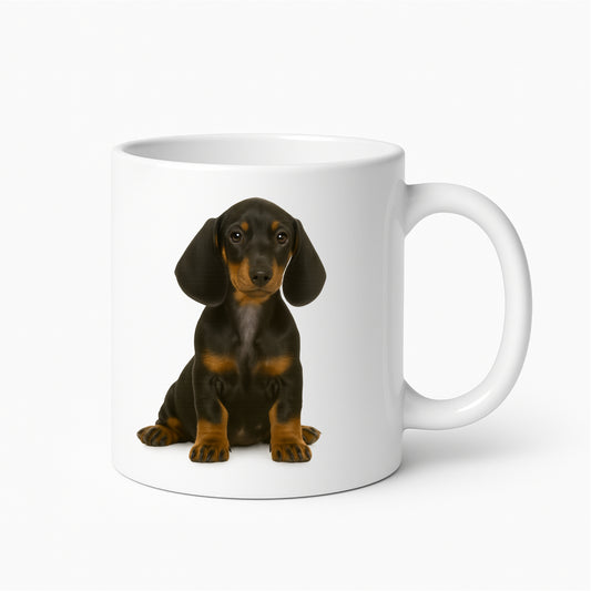 Keramische mok met een gladharige teckel