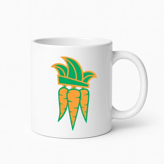 Witte mok met Blerickse wortelepin print – carnavalsmok Traktatiecorner.nl