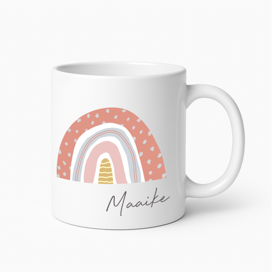 Mok met een regenboog en naam