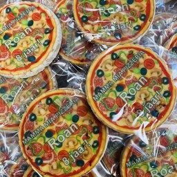 Meerdere pizza rijstwafels bedrukt met eetbare inkt, klaar om uit te delen als traktatie