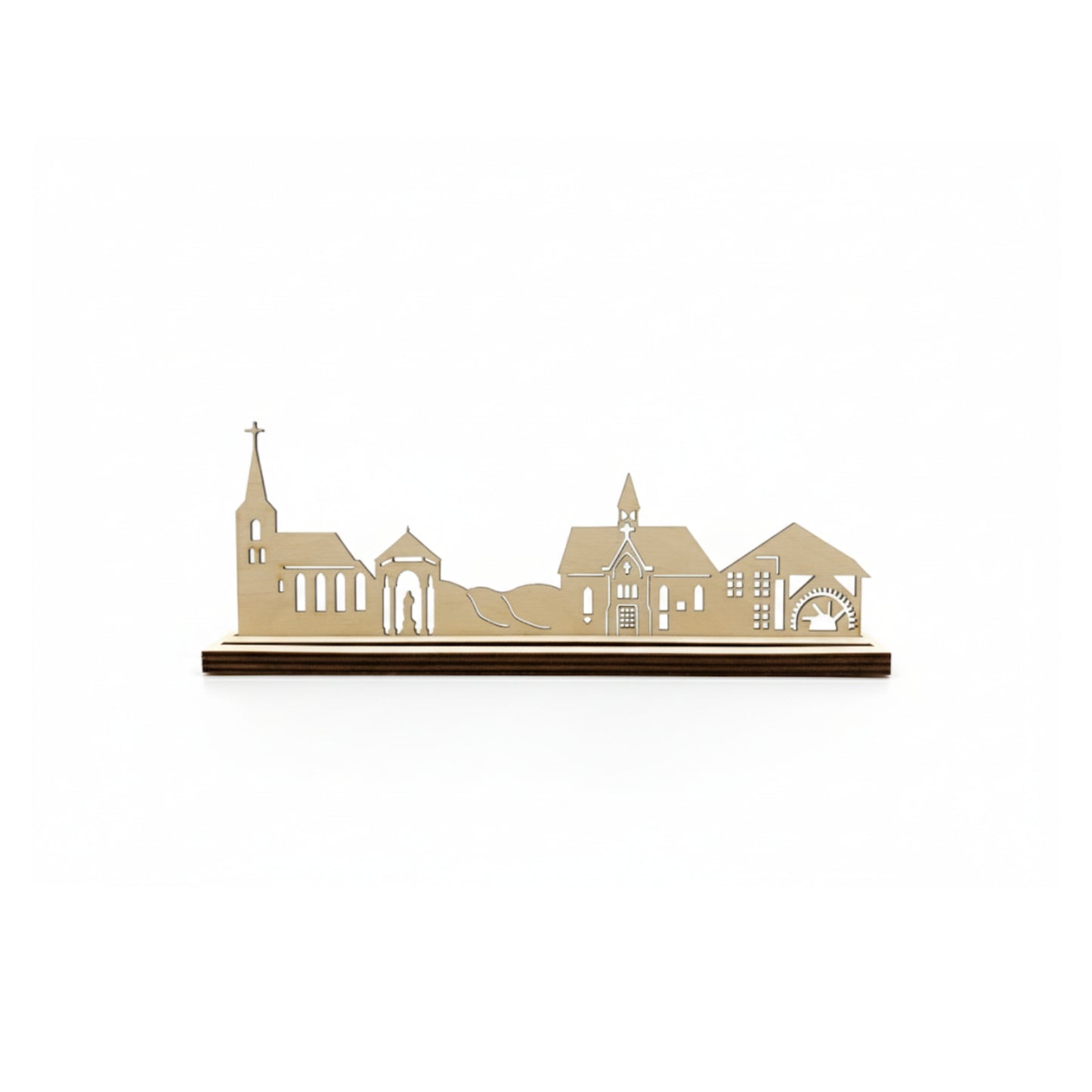 Houten skyline van Nunhem gemaakt van blank hout