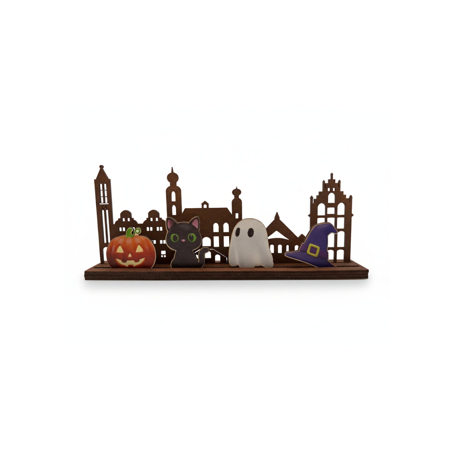 Skyline van Venlo met inzetstukjes in thema halloween