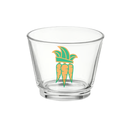 glazen theelichtje met Wortelepin-logo bedrukt, carnaval Venlo