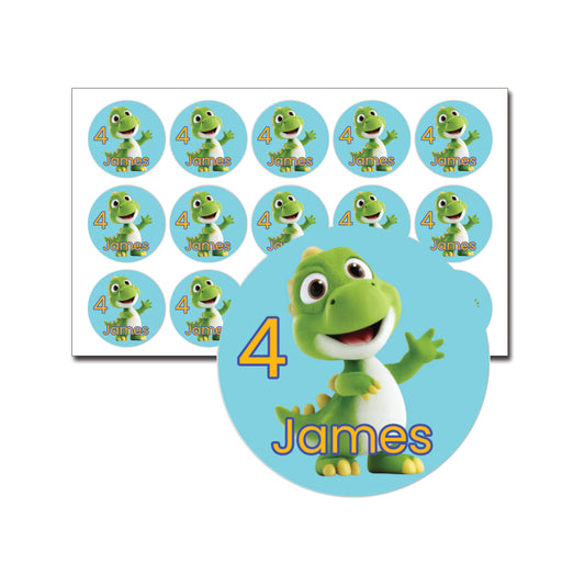 15 dino traktatiestickers met naam en leeftijd