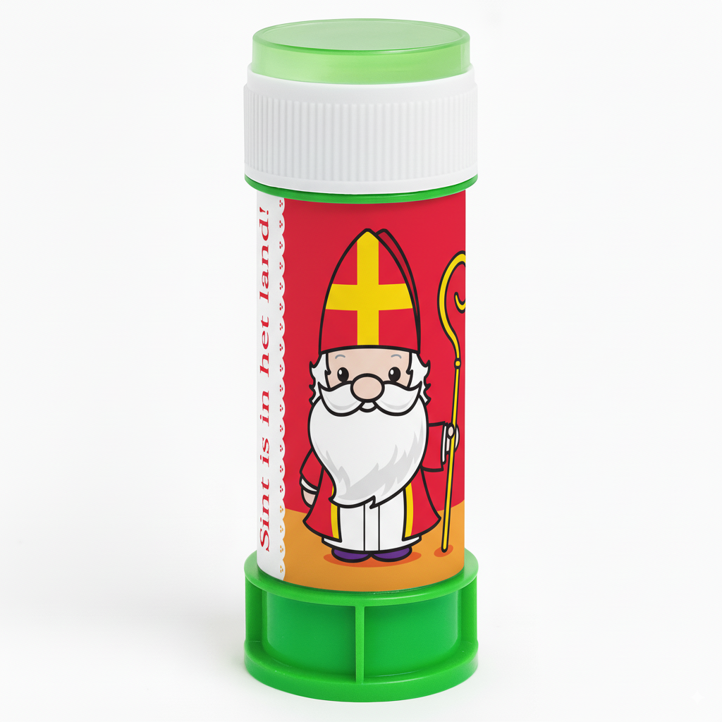 Bellenblaas met Sinterklaaswikkel en eigen tekst, leuk als persoonlijke traktatie voor het Sinterklaasfeest.