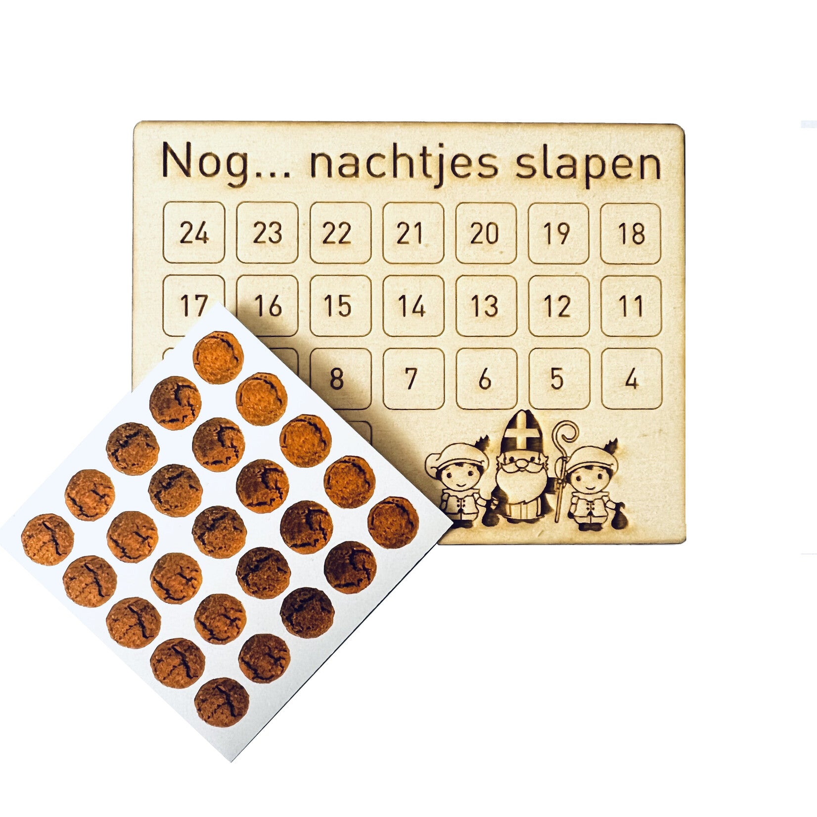 Houten aftelkalender Sinterklaas met pepernoten stickers