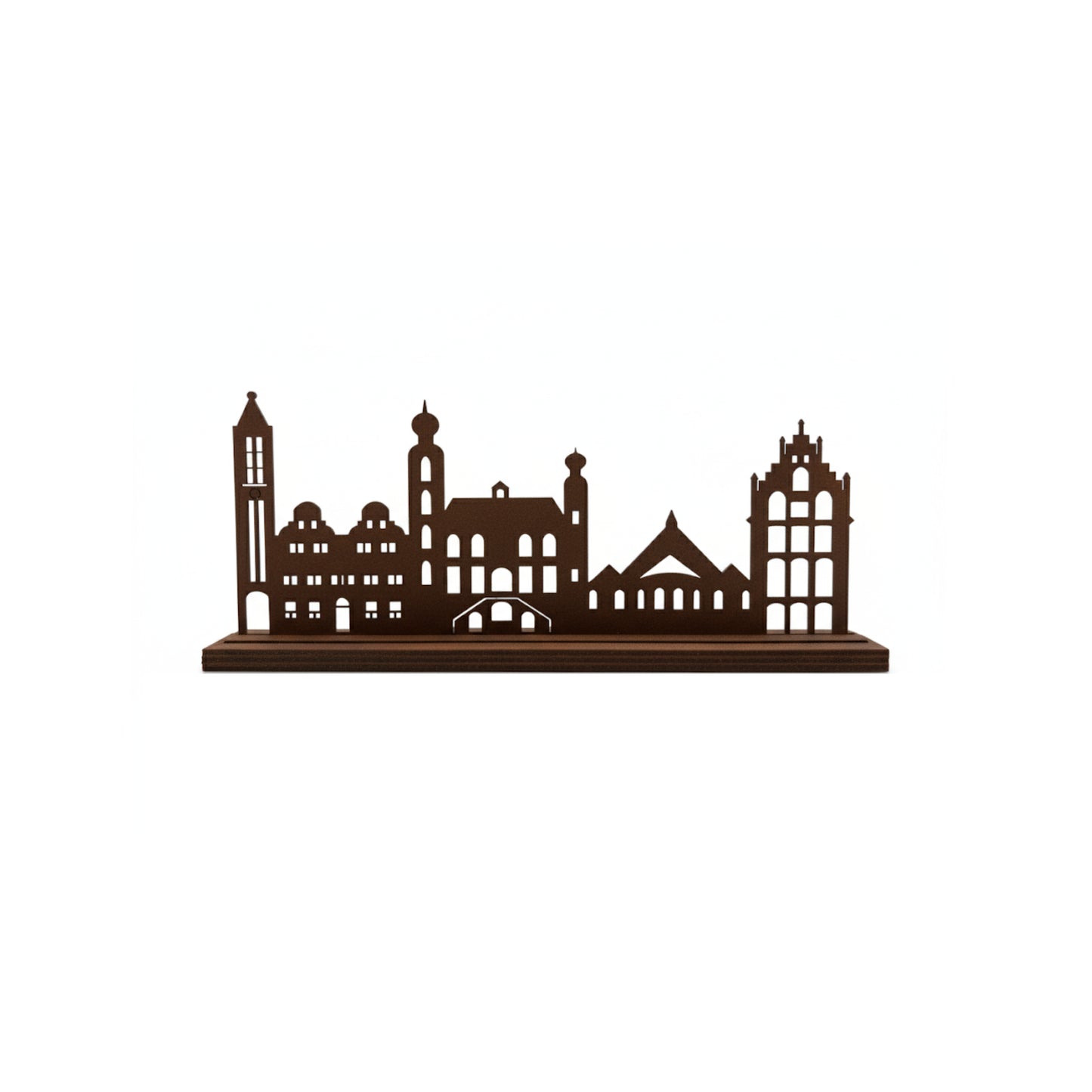 houten skyline van Venlo in de kleur roestbruin