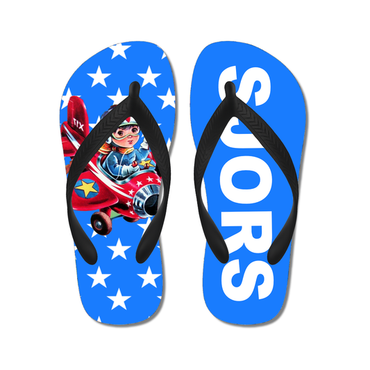 slippers vliegtuig piloot blauw met naam gepersonaliseerd
