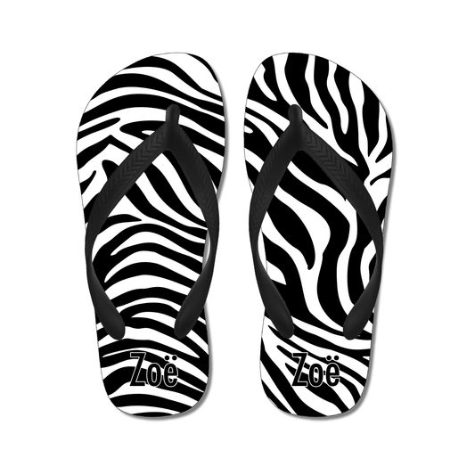 Gepersonaliseerde slippers met zebra motief en naam Zoë