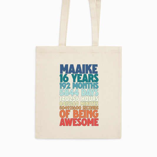Tote bag 16 years of being awesome met naam