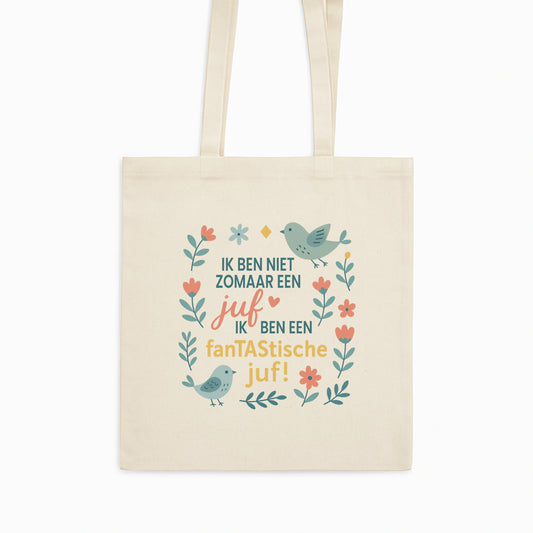 katoenen tote bag met tekst ik ben een fantastische juf